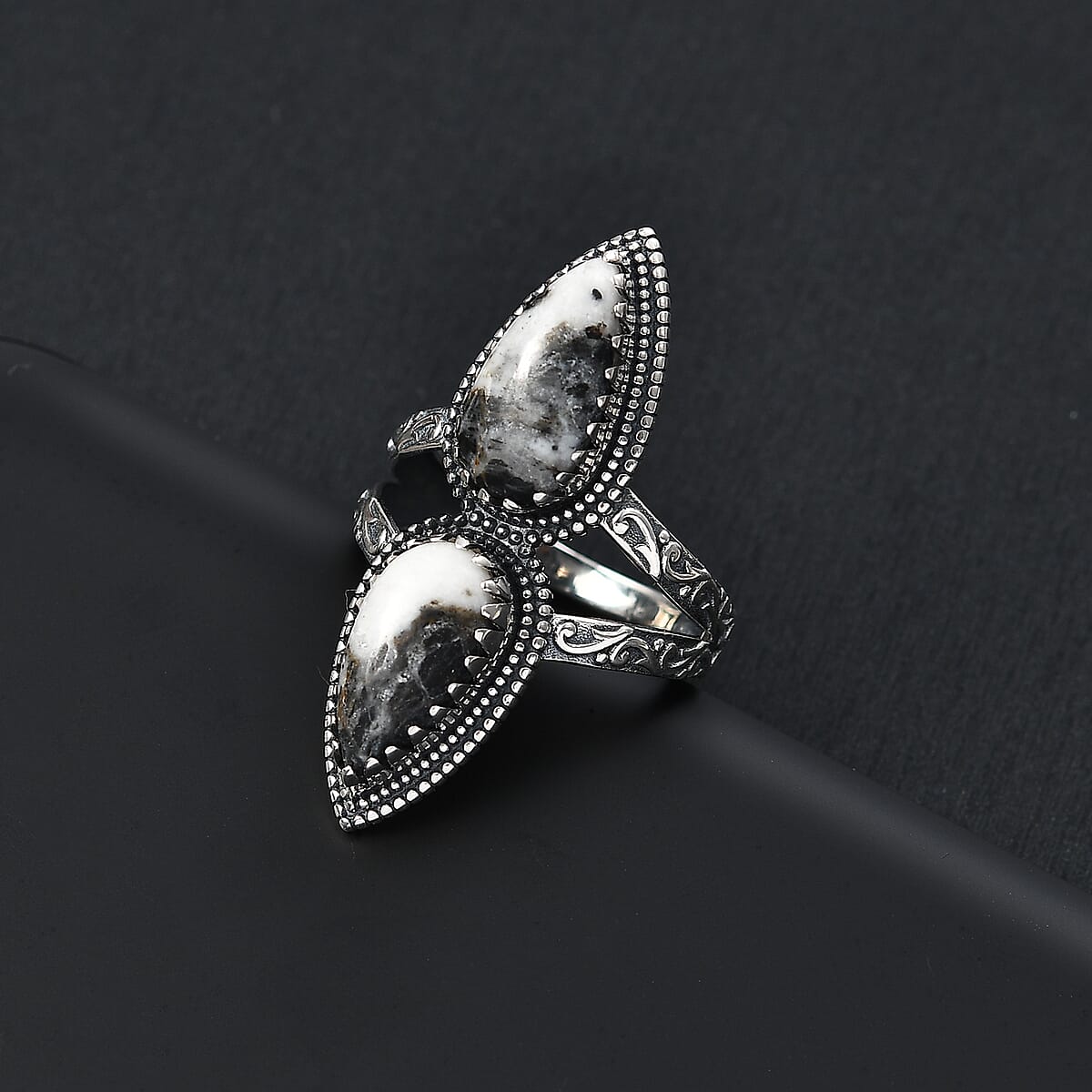 D'Joy Artisan Crafted White Buffalo 6.00 ctw Southwest Ring in Black Oxidized Sterling Silver (Size 8.0) image number 1