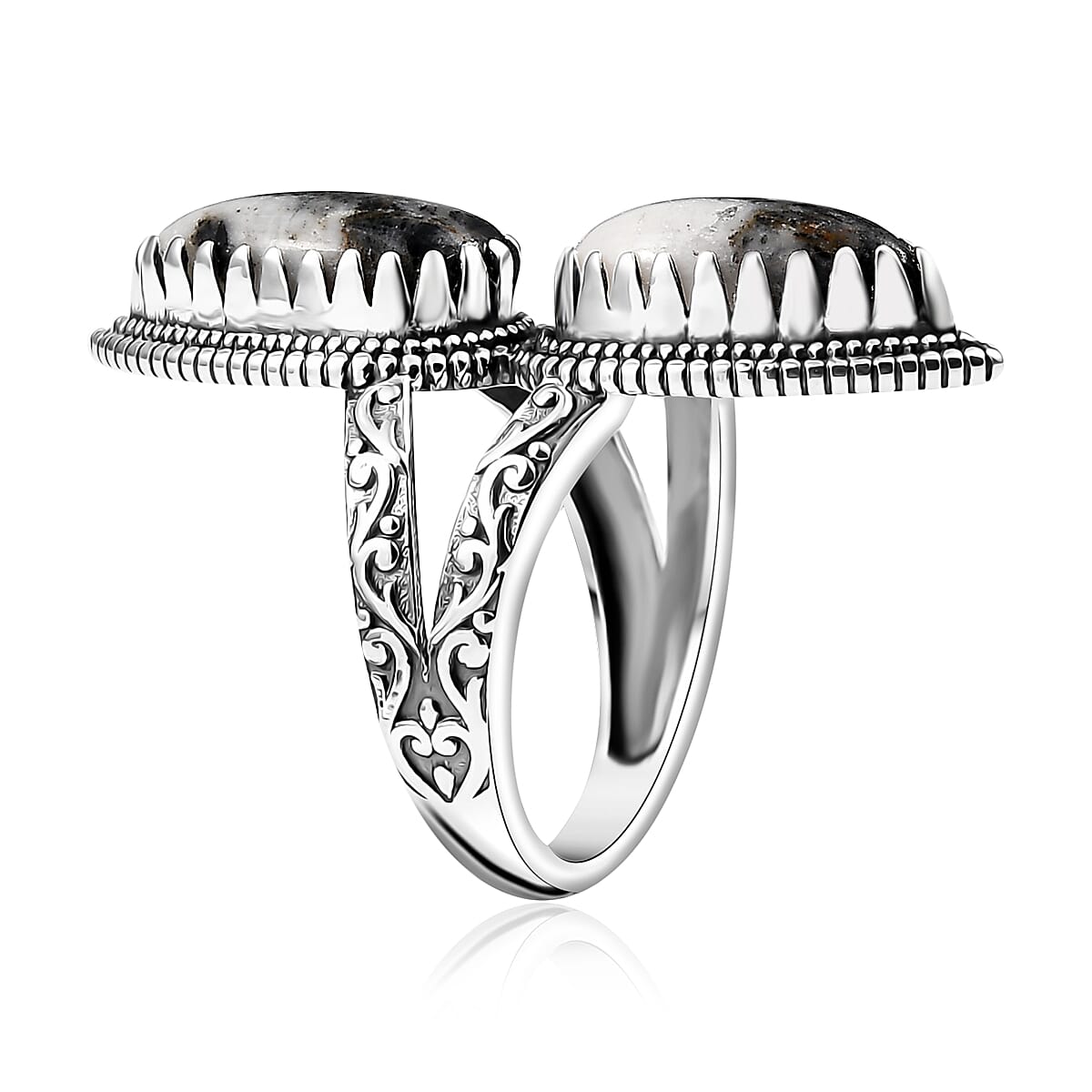 D'Joy Artisan Crafted White Buffalo 6.00 ctw Southwest Ring in Black Oxidized Sterling Silver (Size 8.0) image number 3