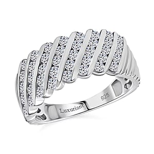 Luxuriant Lab Grown Diamond G-H SI 1.00 ctw Wave Ring in Rhodium Over Sterling Silver (Size 5.0)