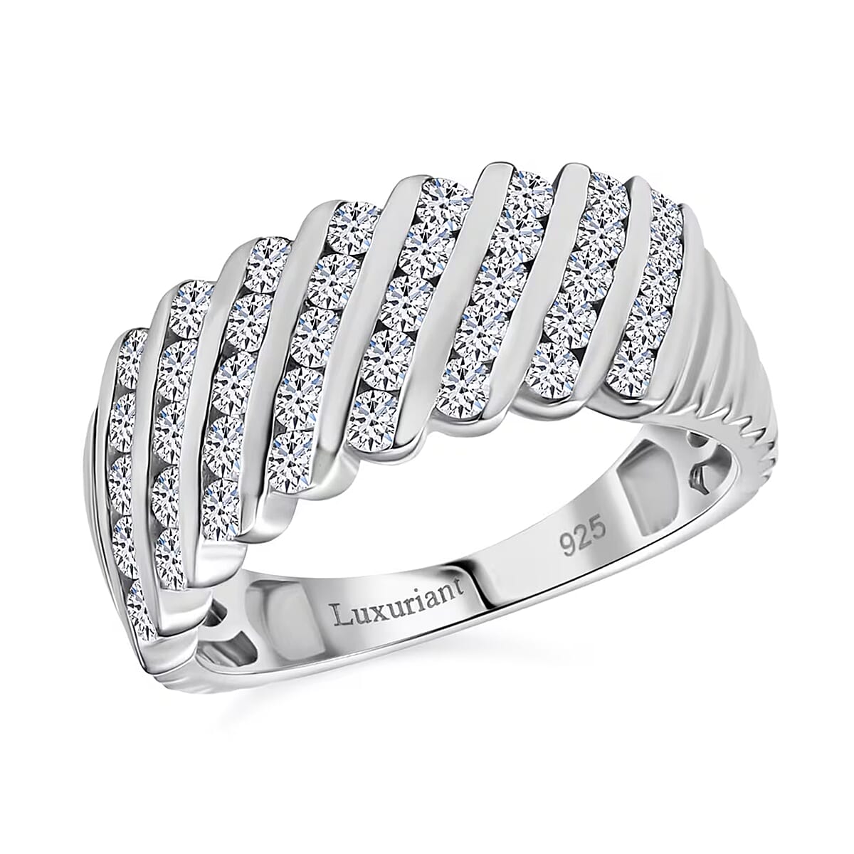 Luxuriant Lab Grown Diamond G-H SI 1.00 ctw Wave Ring in Rhodium Over Sterling Silver (Size 7.0) image number 0