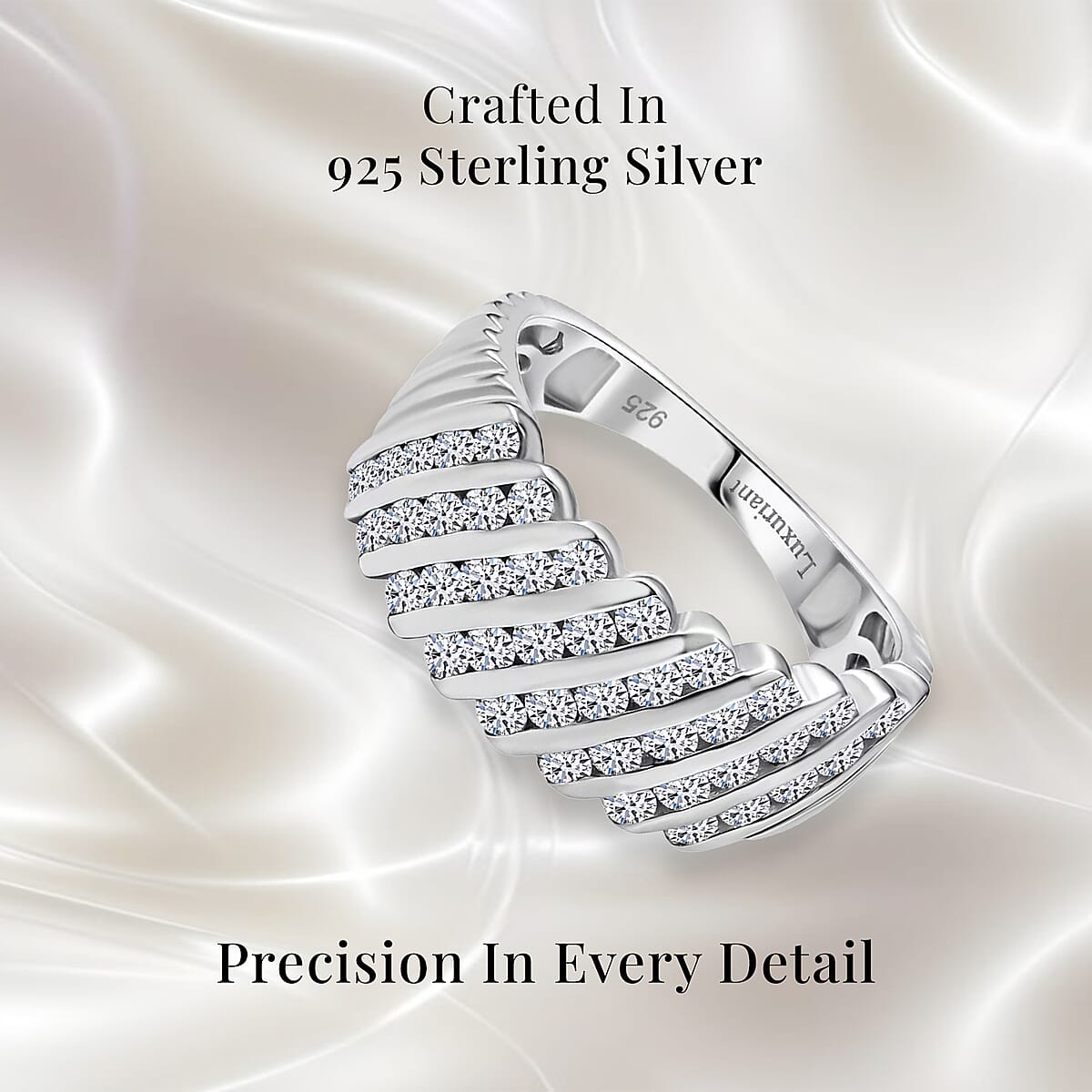 Luxuriant Lab Grown Diamond G-H SI 1.00 ctw Wave Ring in Rhodium Over Sterling Silver (Size 7.0) image number 2