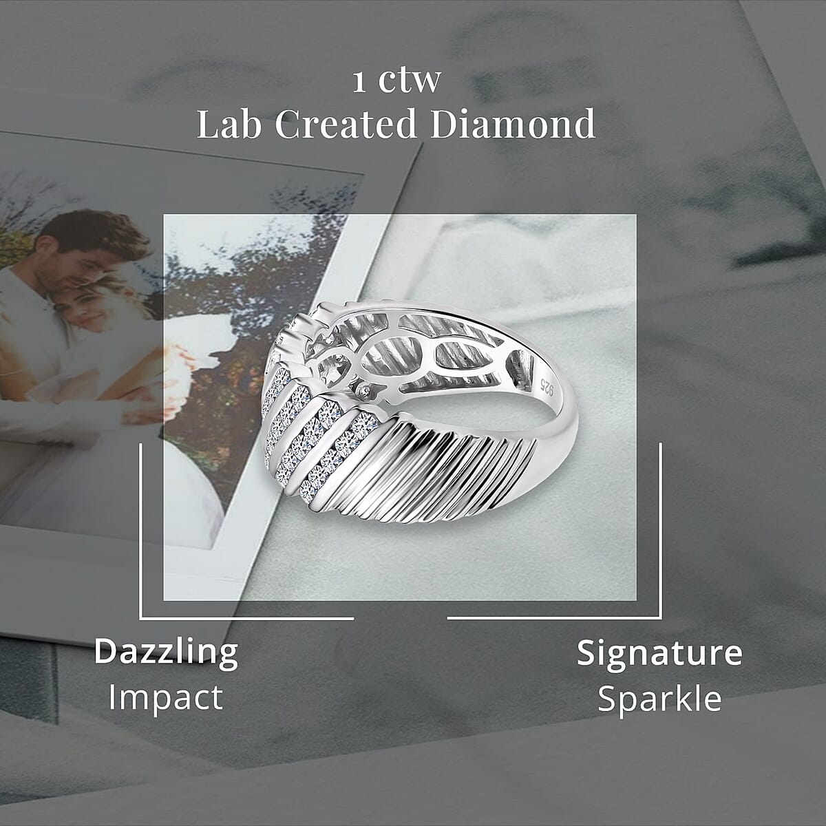 Luxuriant Lab Grown Diamond G-H SI 1.00 ctw Wave Ring in Rhodium Over Sterling Silver (Size 7.0) image number 4