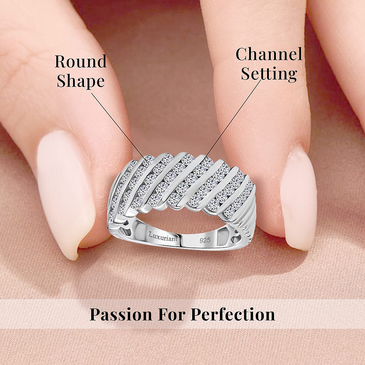 Luxuriant Lab Grown Diamond G-H SI 1.00 ctw Wave Ring in Rhodium Over Sterling Silver (Size 7.0) image number 5