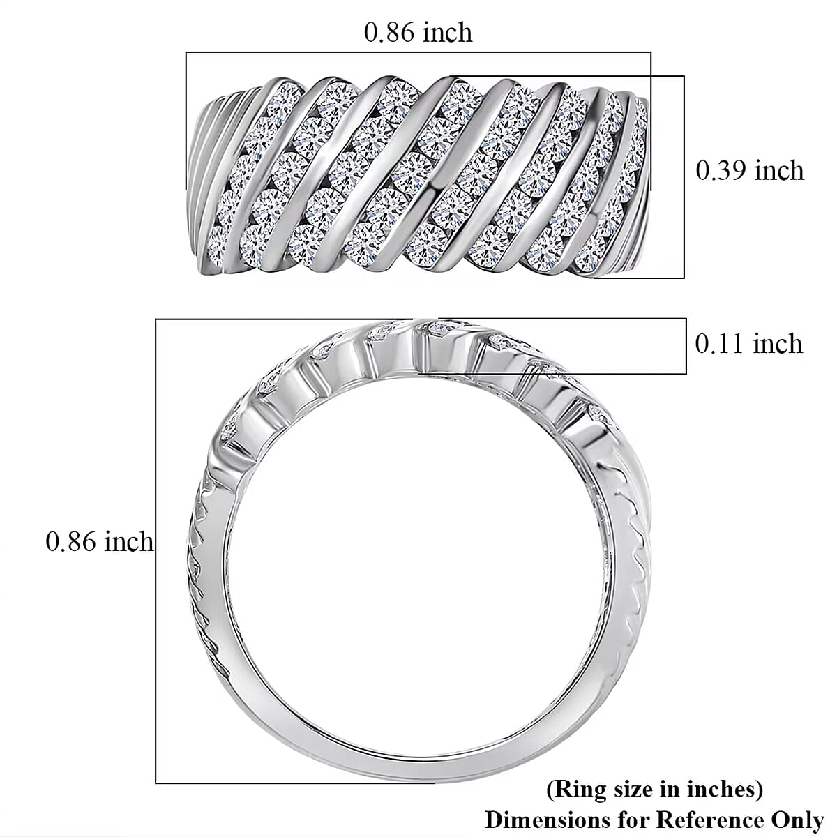 Luxuriant Lab Grown Diamond G-H SI 1.00 ctw Wave Ring in Rhodium Over Sterling Silver (Size 7.0) image number 7