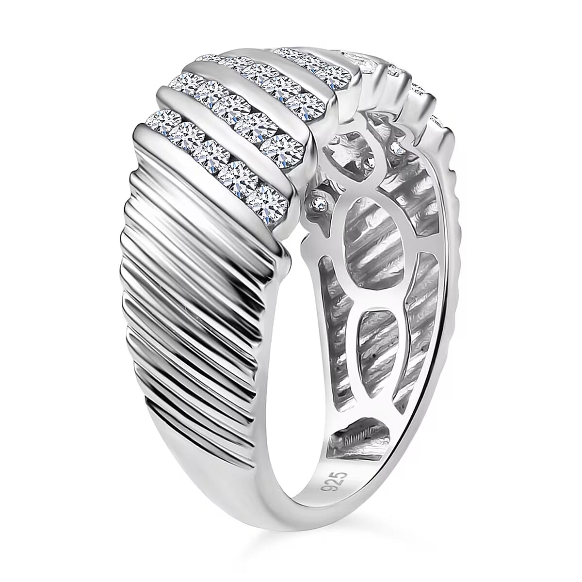 Luxuriant Lab Grown Diamond G-H SI 1.00 ctw Wave Ring in Rhodium Over Sterling Silver (Size 7.0) image number 8