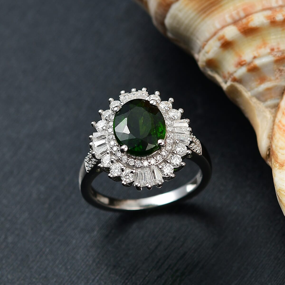 D'Joy Chrome Diopside and Moissanite 3.60 ctw Starburst Ring in Rhodium Over Sterling Silver (Size 7.0) image number 1