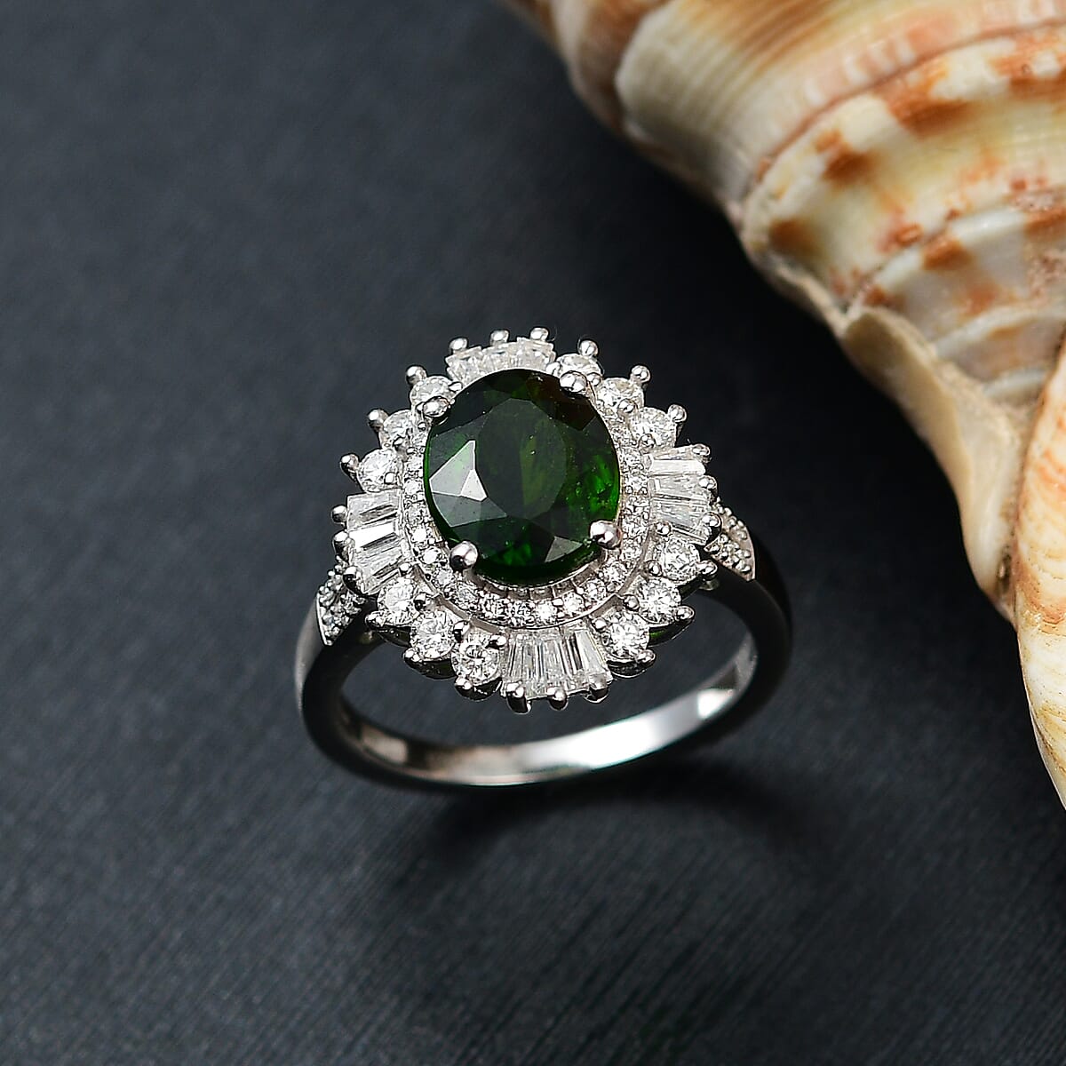 D'Joy Chrome Diopside and Moissanite 3.60 ctw Starburst Ring in Rhodium Over Sterling Silver (Size 9.0) image number 1