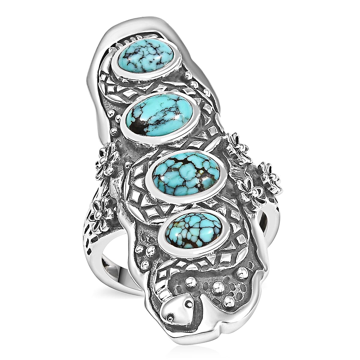 D'Joy Artisan Crafted Blue Moon Turquoise 2.80 ctw Snake and Flower Ring in Black Oxidized Sterling Silver (Size 10.0) image number 0