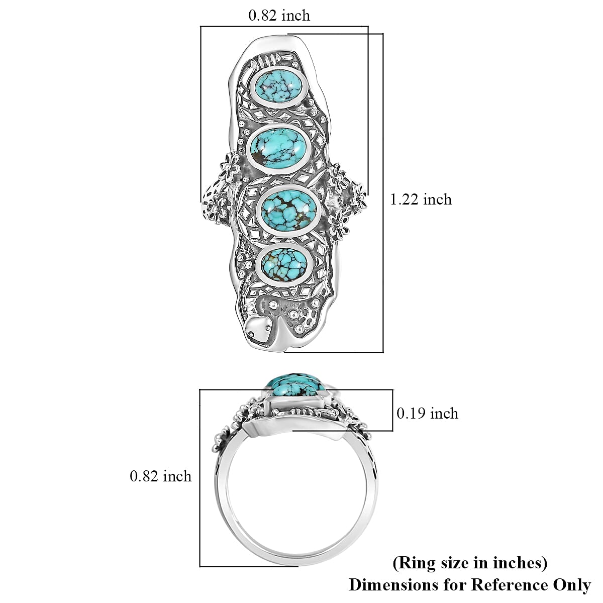 D'Joy Artisan Crafted Blue Moon Turquoise 2.80 ctw Snake and Flower Ring in Black Oxidized Sterling Silver (Size 10.0) image number 5