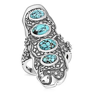 D'Joy Artisan Crafted Blue Moon Turquoise 2.80 ctw Snake and Flower Ring in Black Oxidized Sterling Silver (Size 5.0)