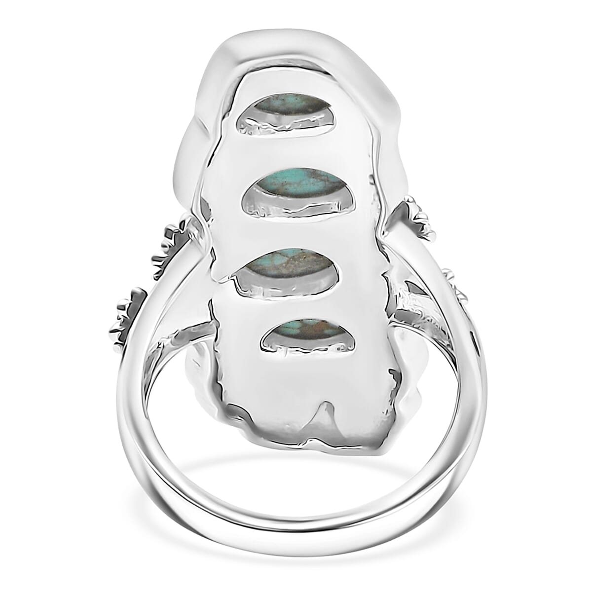 D'Joy Artisan Crafted Blue Moon Turquoise 2.80 ctw Snake and Flower Ring in Black Oxidized Sterling Silver (Size 5.0) image number 4