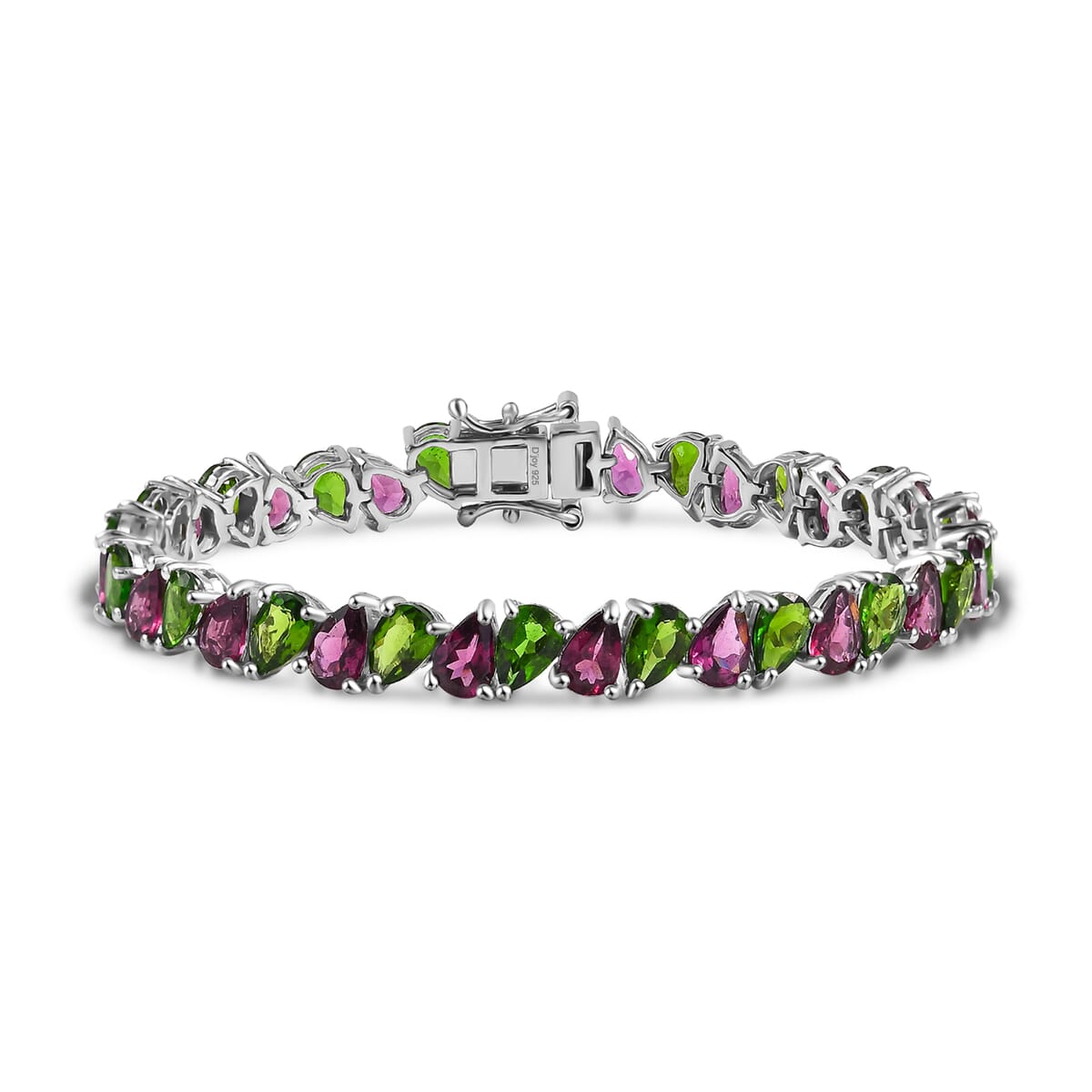 D'Joy Chrome Diopside and Orissa Rhodolite Garnet 19.90 ctw Leaves Bracelet in Rhodium Over Sterling Silver (7.25 In) image number 0