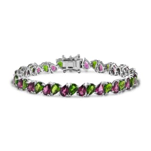 D'Joy Chrome Diopside and Orissa Rhodolite Garnet 19.90 ctw Leaves Bracelet in Rhodium Over Sterling Silver (7.25 In)