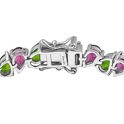 D'Joy Chrome Diopside and Orissa Rhodolite Garnet 19.90 ctw Leaves Bracelet in Rhodium Over Sterling Silver (7.25 In)