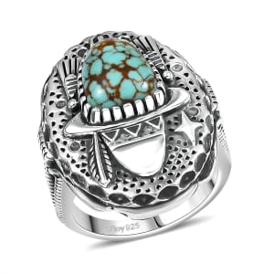 D'Joy Artisan Crafted Blue Moon Turquoise 2.50 ctw Cowboy Hat Ring in Black Oxidized Sterling Silver (Size 10.0)