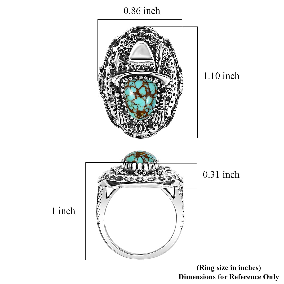 D'Joy Artisan Crafted Blue Moon Turquoise 2.50 ctw Cowboy Hat Ring in Black Oxidized Sterling Silver (Size 6.0) image number 5