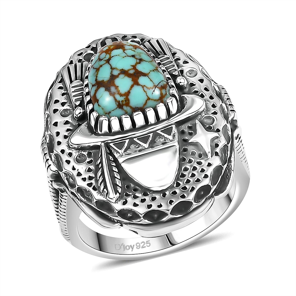 D'Joy Artisan Crafted Blue Moon Turquoise 2.50 ctw Cowboy Hat Ring in Black Oxidized Sterling Silver (Size 7.0) image number 0