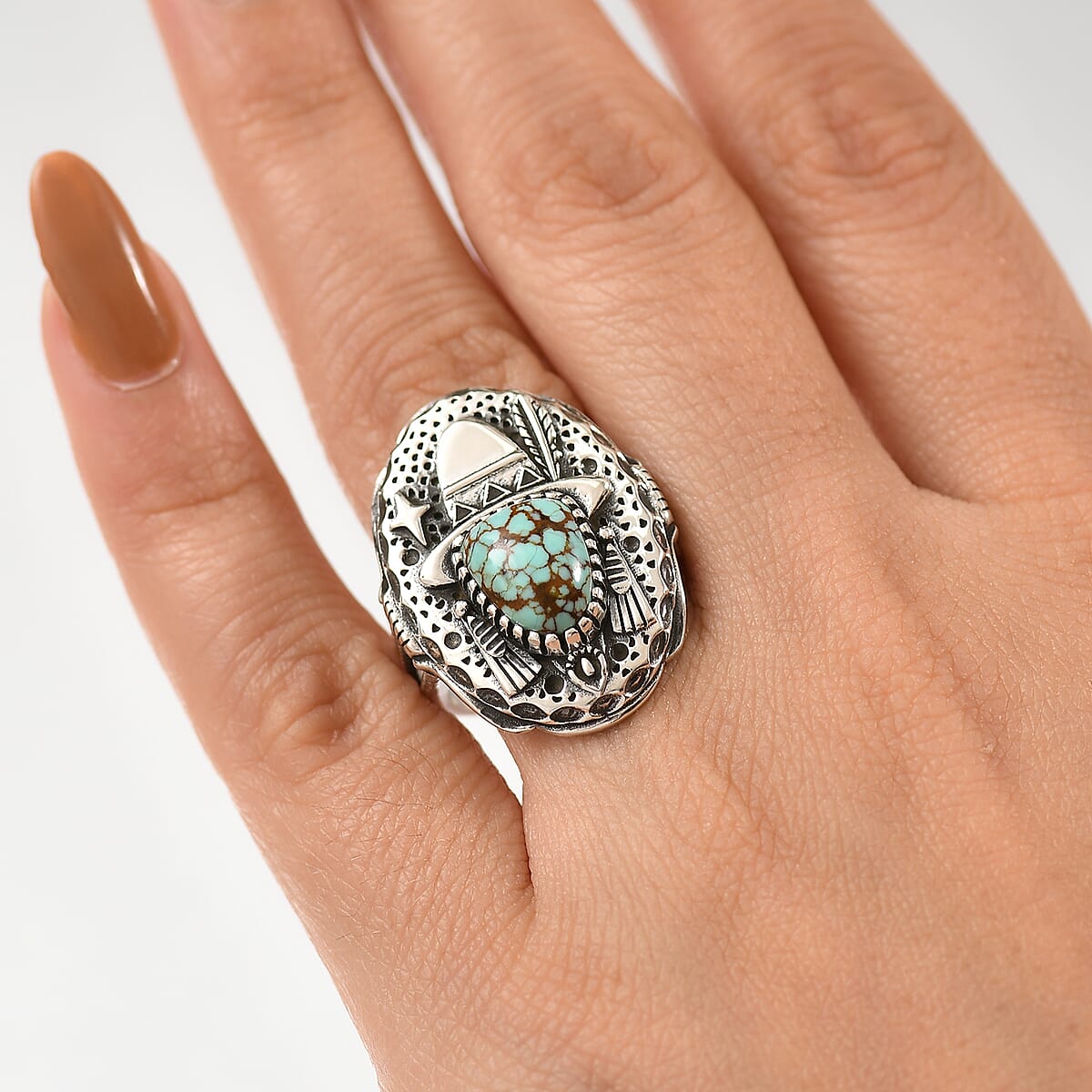 D'Joy Artisan Crafted Blue Moon Turquoise 2.50 ctw Cowboy Hat Ring in Black Oxidized Sterling Silver (Size 7.0) image number 2
