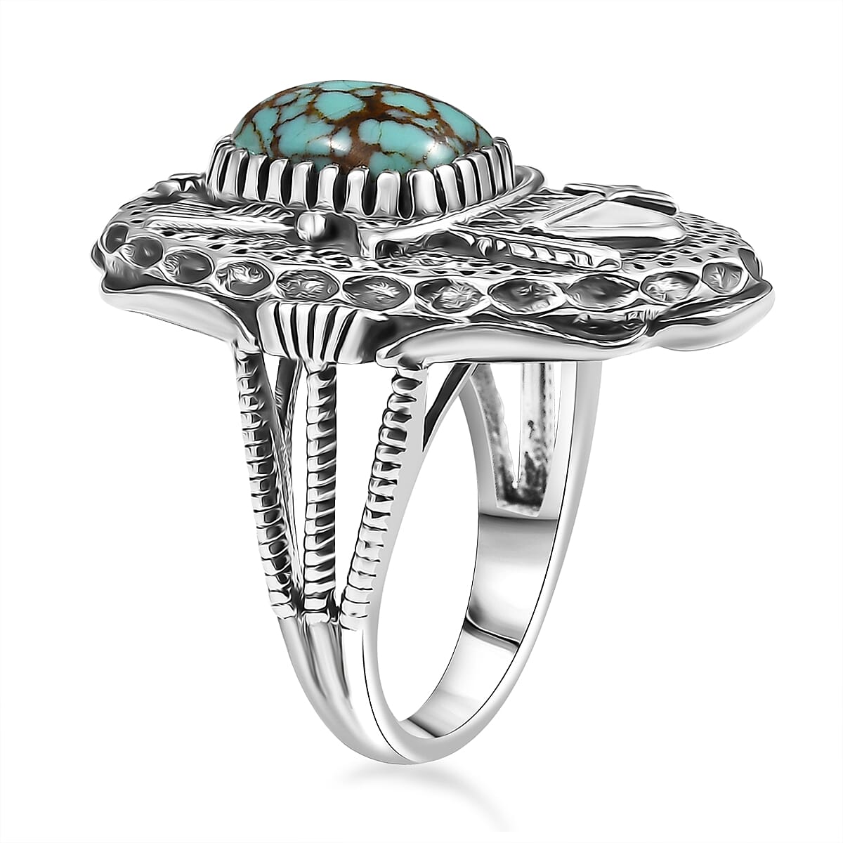 D'Joy Artisan Crafted Blue Moon Turquoise 2.50 ctw Cowboy Hat Ring in Black Oxidized Sterling Silver (Size 7.0) image number 3