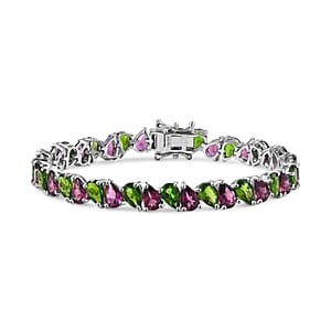 D'Joy Chrome Diopside and Orissa Rhodolite Garnet 17.10 ctw Leaves Bracelet in Rhodium Over Sterling Silver (6.50 In)