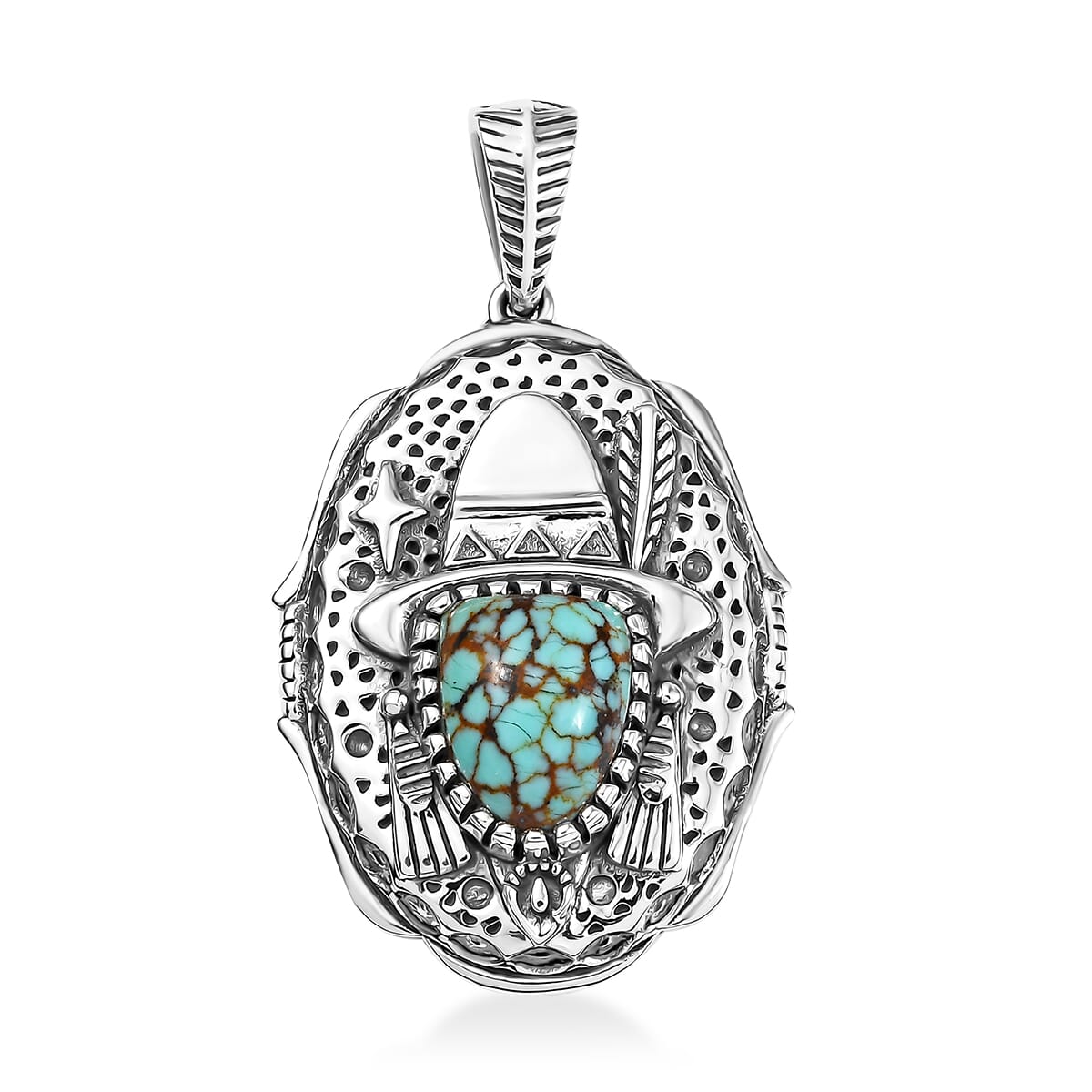 D'Joy Artisan Crafted Blue Moon Turquoise 2.60 ctw Cowboy Hat Pendant without Chain in Black Oxidized Sterling Silver image number 0