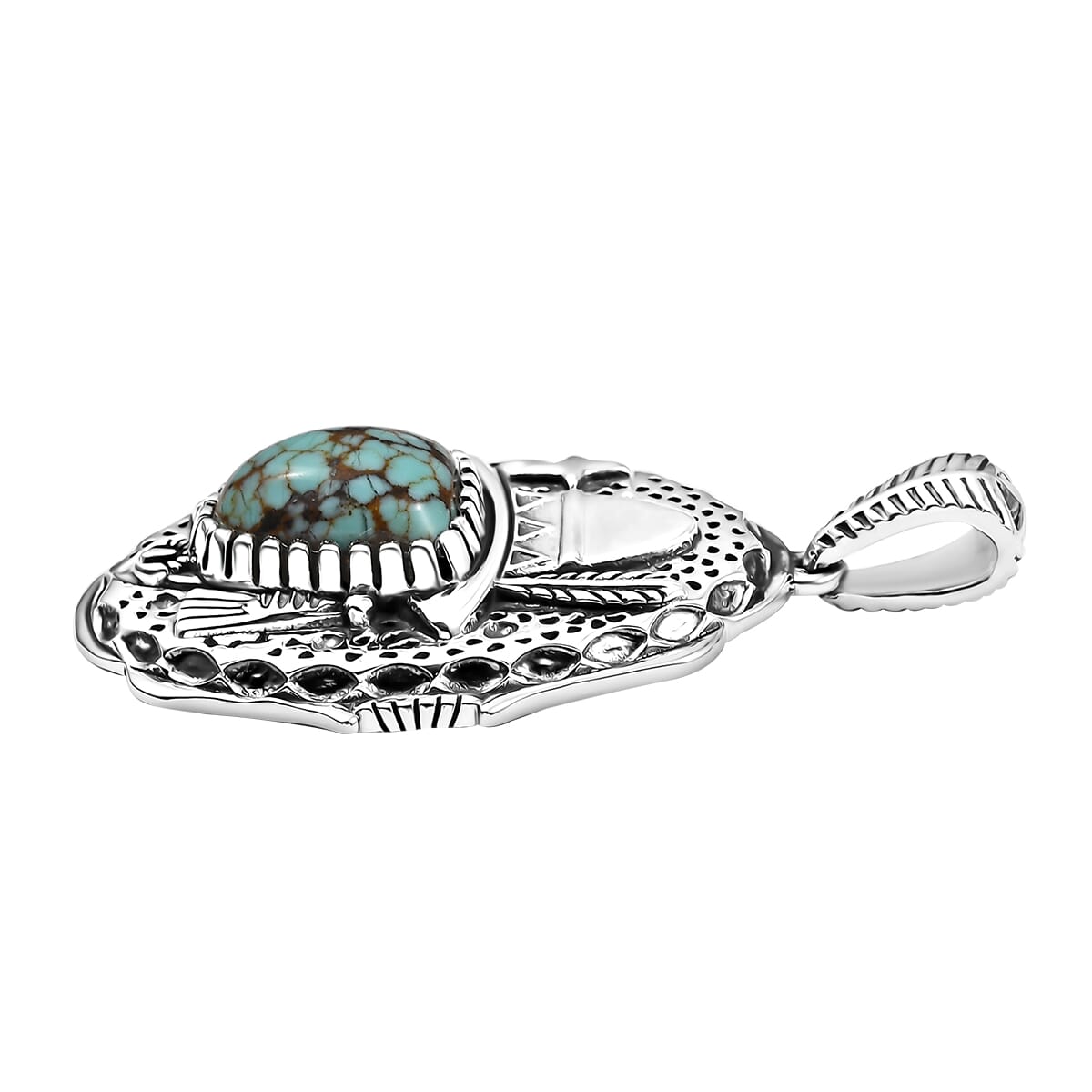 D'Joy Artisan Crafted Blue Moon Turquoise 2.60 ctw Cowboy Hat Pendant without Chain in Black Oxidized Sterling Silver image number 3
