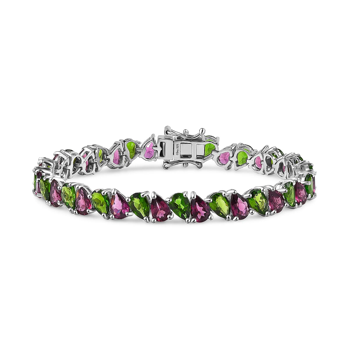 D'Joy Chrome Diopside and Orissa Rhodolite Garnet 21.40 ctw Leaves Bracelet in Rhodium Over Sterling Silver (8.00 In) image number 0