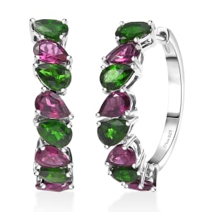 D'Joy Orissa Rhodolite Garnet and Chrome Diopside 7.35 ctw Leaves Earrings in Rhodium Over Sterling Silver