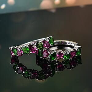 D'Joy Orissa Rhodolite Garnet and Chrome Diopside 7.35 ctw Leaves Earrings in Rhodium Over Sterling Silver