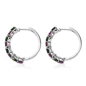 D'Joy Orissa Rhodolite Garnet and Chrome Diopside 7.35 ctw Leaves Earrings in Rhodium Over Sterling Silver