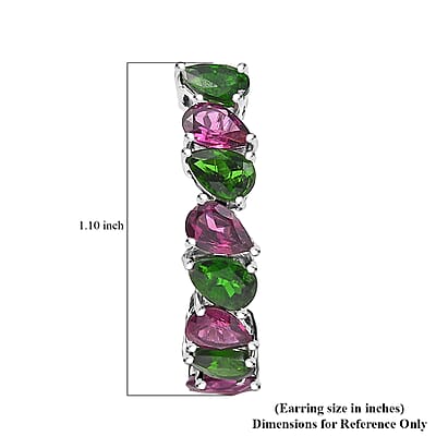 D'Joy Orissa Rhodolite Garnet and Chrome Diopside 7.35 ctw Leaves Earrings in Rhodium Over Sterling Silver