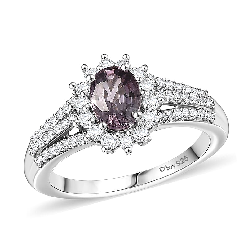 D'Joy Royal Lavender Spinel and Moissanite 1.60 ctw Ring in Rhodium Over Sterling Silver (Size 10.0)