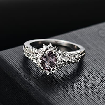 D'Joy Royal Lavender Spinel and Moissanite 1.60 ctw Ring in Rhodium Over Sterling Silver (Size 10.0)