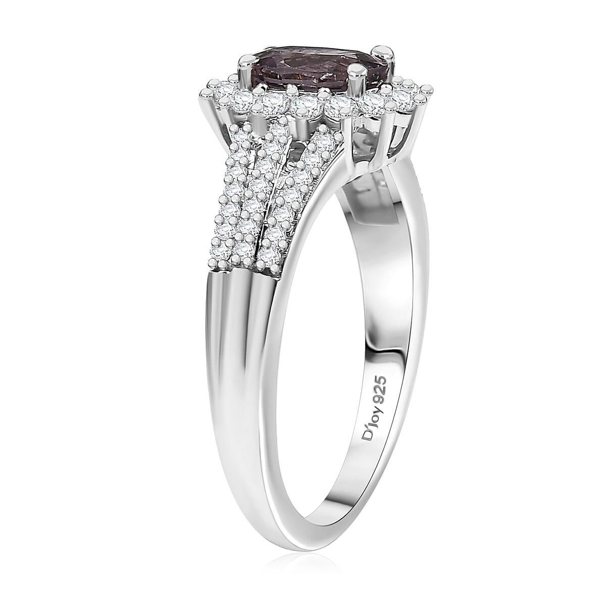 D'Joy Royal Lavender Spinel and Moissanite 1.60 ctw Ring in Rhodium Over Sterling Silver (Size 8.0) image number 3