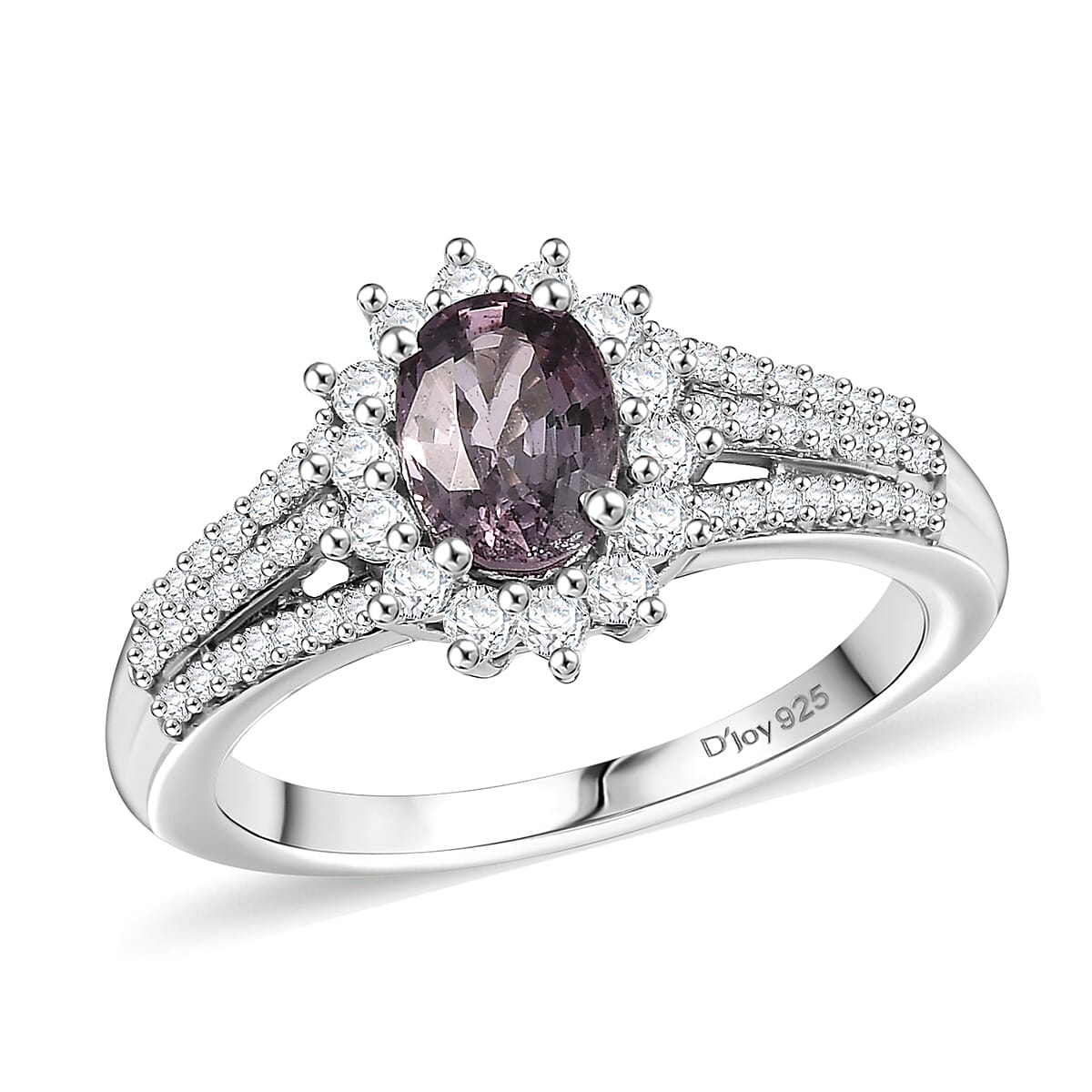 D'Joy Royal Lavender Spinel and Moissanite 1.60 ctw Classic Halo Ring in Rhodium Over Sterling Silver (Size 9.0) image number 0