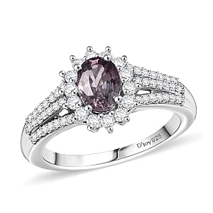 D'Joy Royal Lavender Spinel and Moissanite 1.60 ctw Classic Halo Ring in Rhodium Over Sterling Silver (Size 9.0)