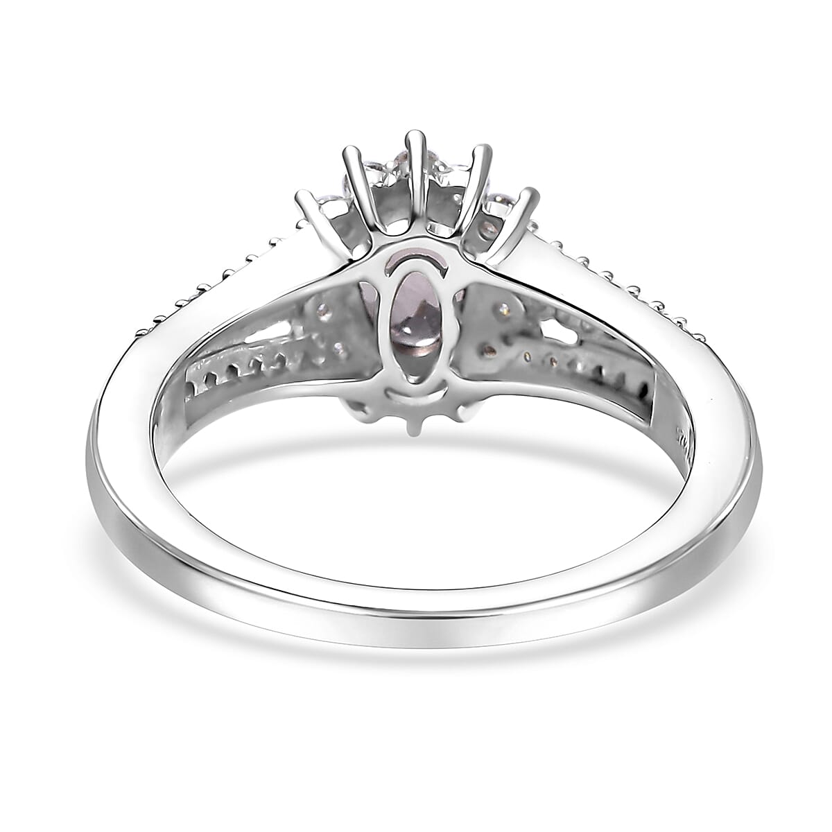D'Joy Royal Lavender Spinel and Moissanite 1.60 ctw Classic Halo Ring in Rhodium Over Sterling Silver (Size 9.0) image number 4