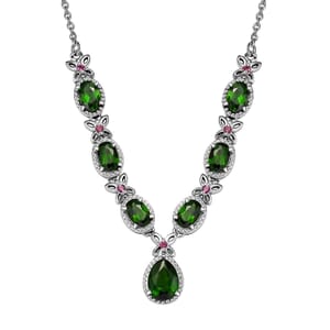 D'Joy Chrome Diopside and Orissa Rhodolite Garnet 4.20 ctw Butterfly Necklace in Rhodium Over Sterling Silver 18 Inches