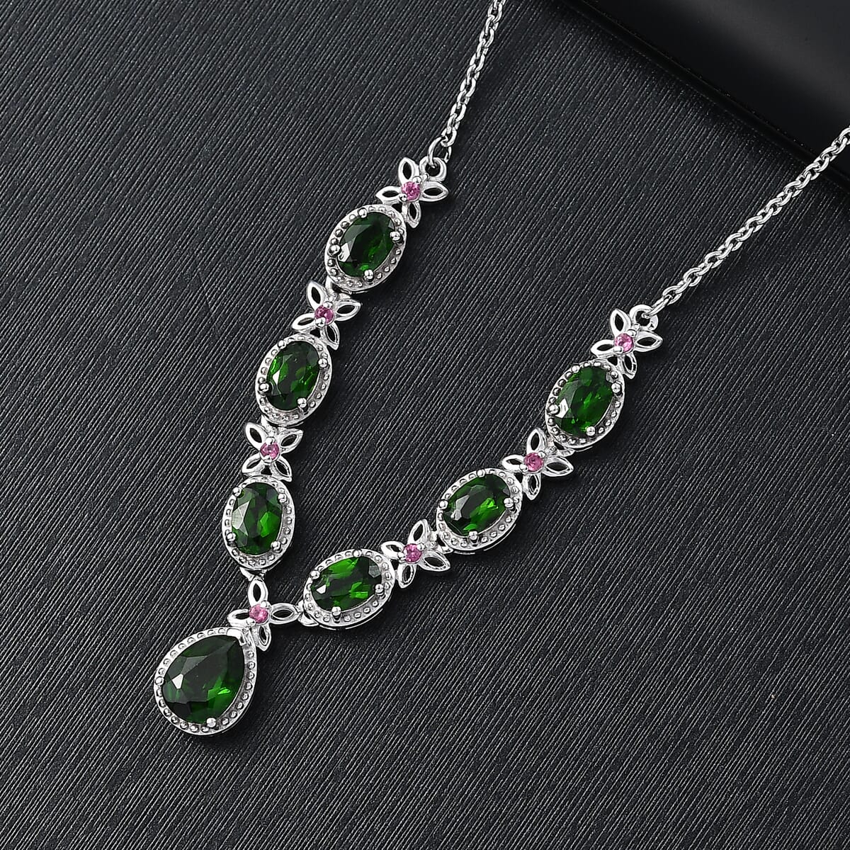 D'Joy Chrome Diopside and Orissa Rhodolite Garnet 4.20 ctw Butterfly Necklace in Rhodium Over Sterling Silver 18 Inches image number 1