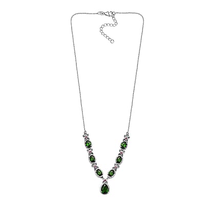 D'Joy Chrome Diopside and Orissa Rhodolite Garnet 4.20 ctw Butterfly Necklace in Rhodium Over Sterling Silver 18 Inches