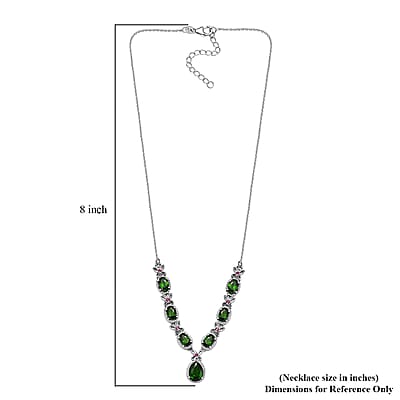 D'Joy Chrome Diopside and Orissa Rhodolite Garnet 4.20 ctw Butterfly Necklace in Rhodium Over Sterling Silver 18 Inches