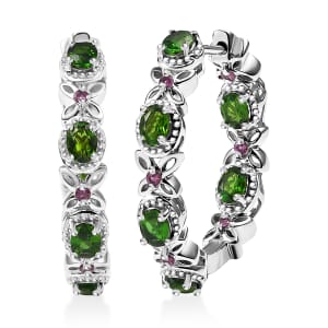 D'Joy Chrome Diopside and Orissa Rhodolite Garnet 2.50 ctw Butterfly Earrings in Rhodium Over Sterling Silver