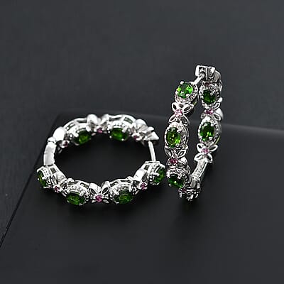 D'Joy Chrome Diopside and Orissa Rhodolite Garnet 2.50 ctw Butterfly Earrings in Rhodium Over Sterling Silver