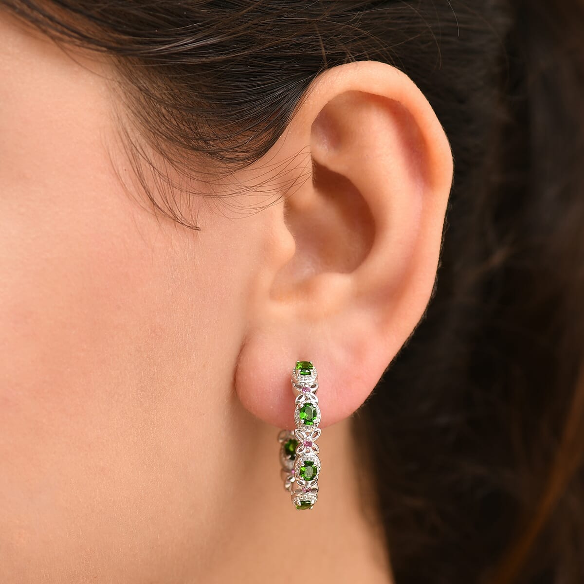 D'Joy Chrome Diopside and Orissa Rhodolite Garnet 2.50 ctw Butterfly Earrings in Rhodium Over Sterling Silver image number 2
