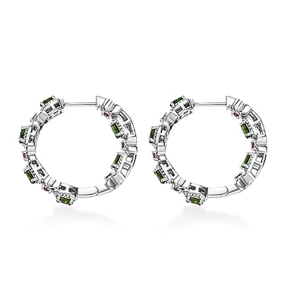 D'Joy Chrome Diopside and Orissa Rhodolite Garnet 2.50 ctw Butterfly Earrings in Rhodium Over Sterling Silver