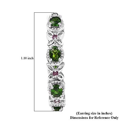 D'Joy Chrome Diopside and Orissa Rhodolite Garnet 2.50 ctw Butterfly Earrings in Rhodium Over Sterling Silver