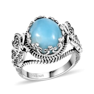 D'Joy Artisan Crafted Larimar 5.50 ctw Butterfly Ring in Black Oxidized Sterling Silver (Size 10.0)