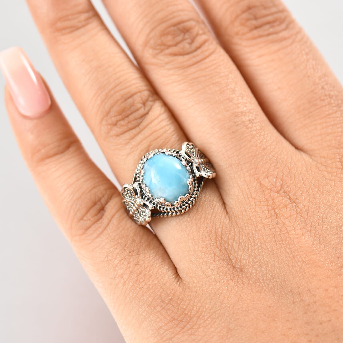 D'Joy Artisan Crafted Larimar 5.50 ctw Butterfly Ring in Black Oxidized Sterling Silver (Size 9.0) image number 2
