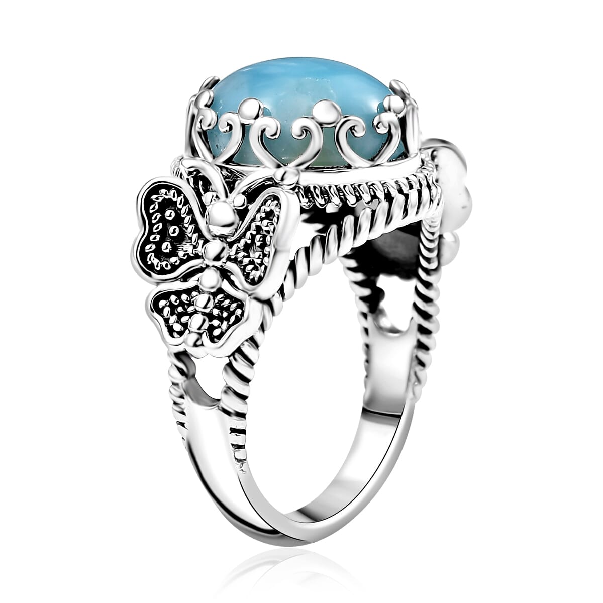 D'Joy Artisan Crafted Larimar 5.50 ctw Butterfly Ring in Black Oxidized Sterling Silver (Size 9.0) image number 3