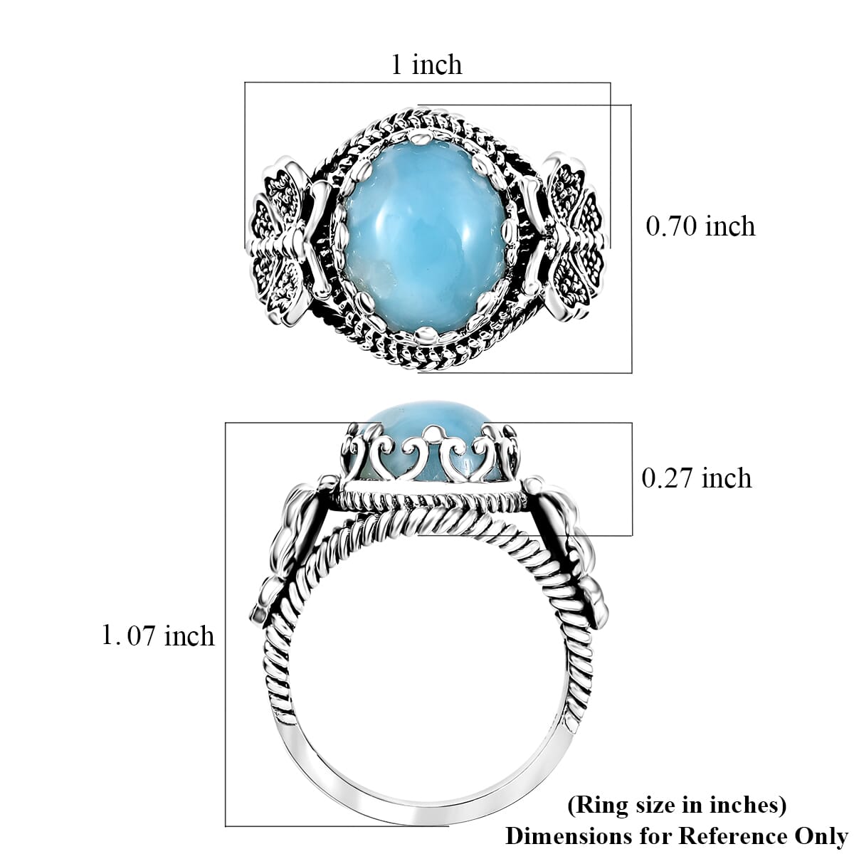 D'Joy Artisan Crafted Larimar 5.50 ctw Butterfly Ring in Black Oxidized Sterling Silver (Size 9.0) image number 5